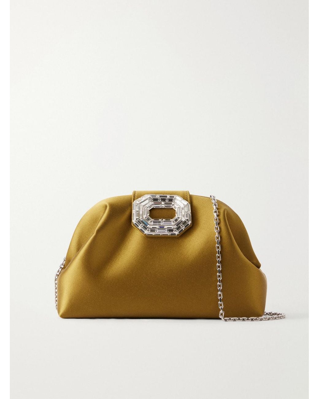 AMINA MUADDI Metallic Camelia Crystal-Embellished Satin Clutch