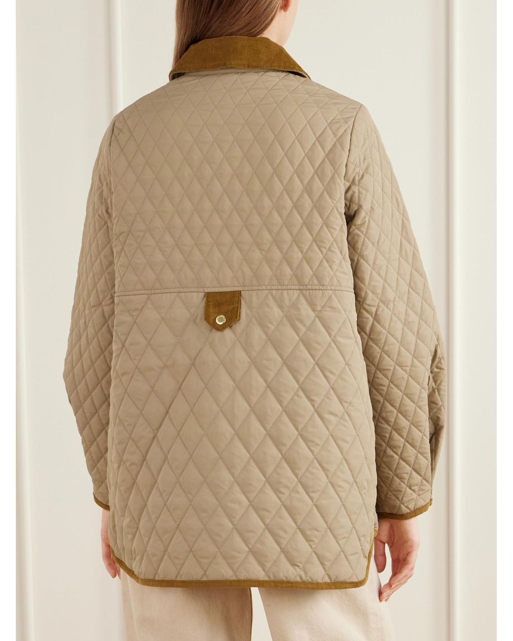 Barbour Natural Corduroy-Trimmed Logo-Embroidered Quilted Shell Jacket