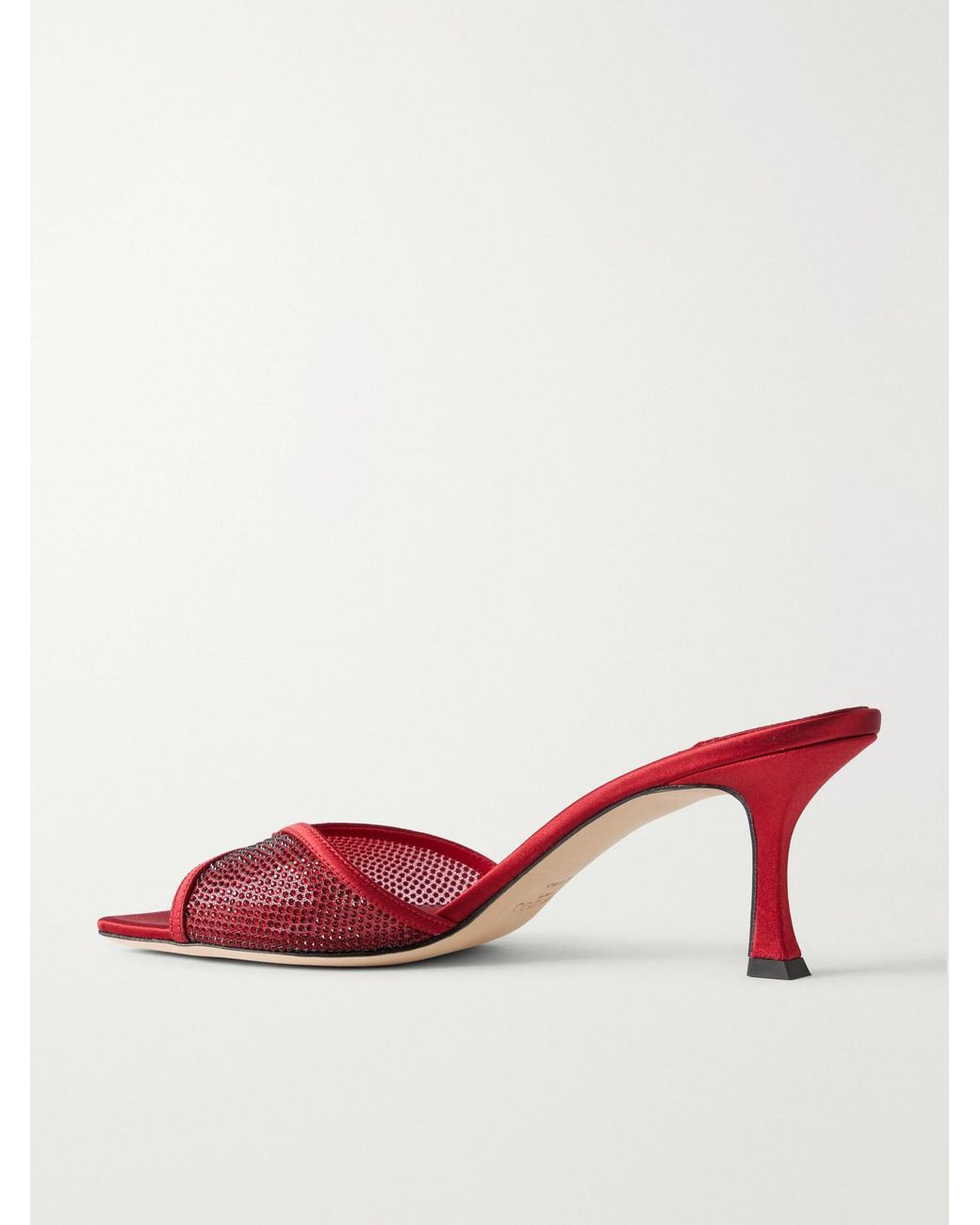 Jimmy Choo Red Skye 70 Crystal-Embellished Satin-Trimmed Mesh Mules