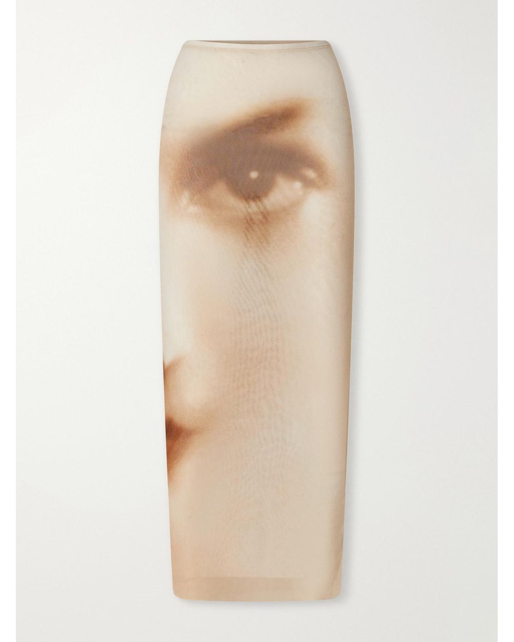 Jean Paul Gaultier Natural Face Printed Mesh Maxi Skirt