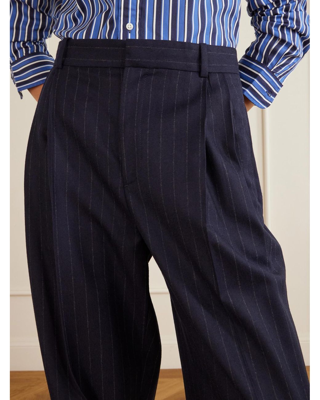 Polo Ralph Lauren Blue Pinstriped Fresco-Wool Straight-Leg Pants