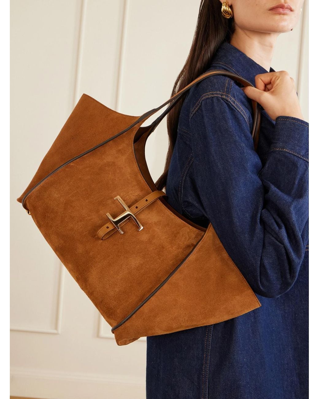 Tod's Brown T Timeless Small Suede Shoulder Bag