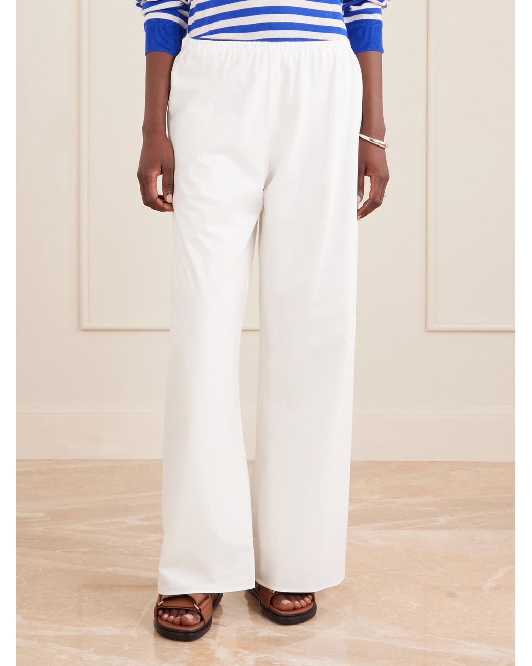 La Ligne White Colby Cotton-Poplin Wide-Leg Pants