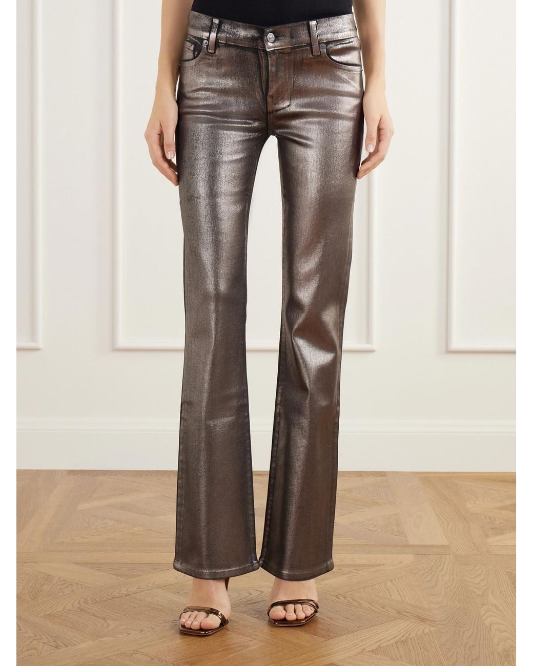 FRAME Gray The Coated Rodeo Low-Rise Flared Jeans