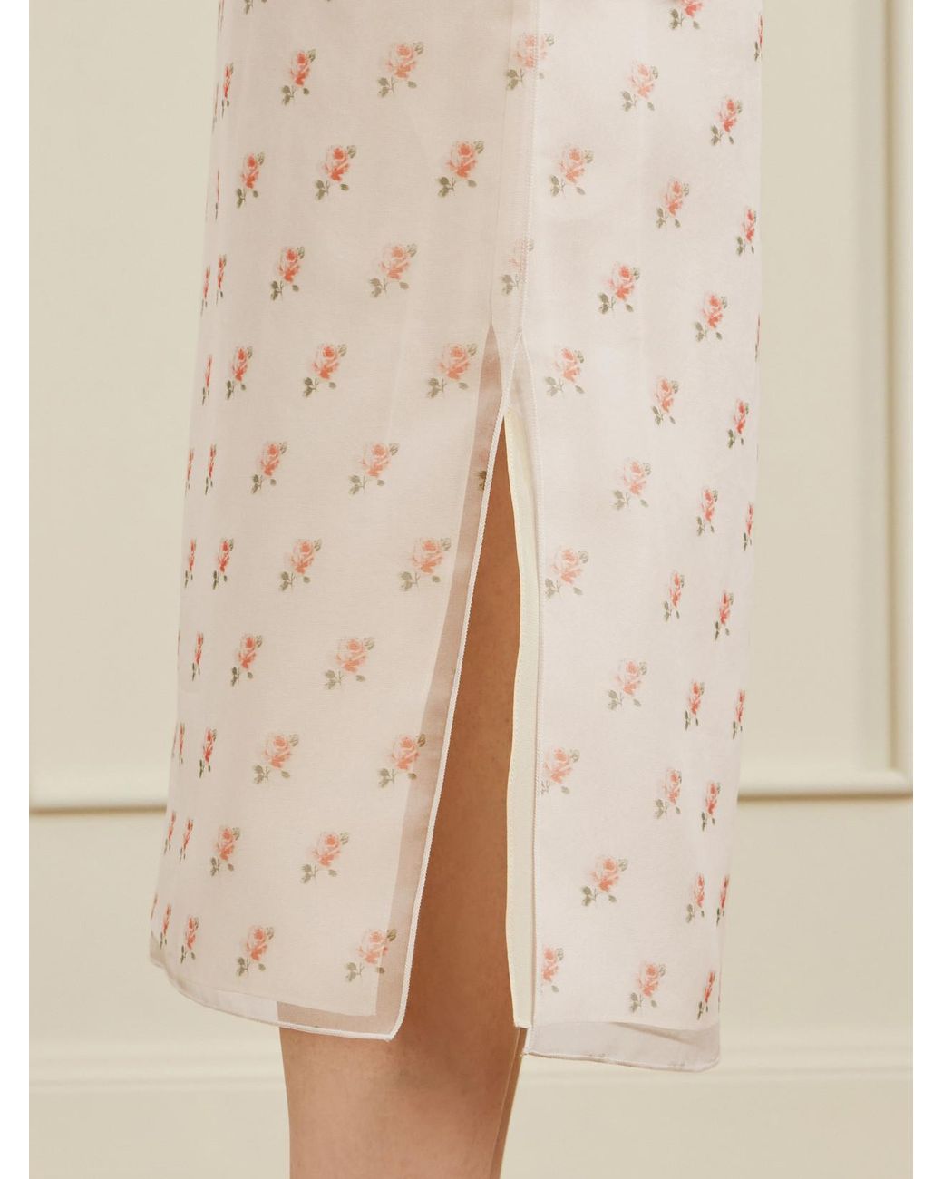 Khaite Natural Sydni Floral-Print Silk-Organza Midi Skirt
