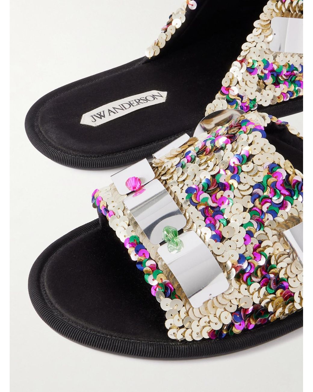 J.W. Anderson White Embellished Sequined Grosgrain Slides