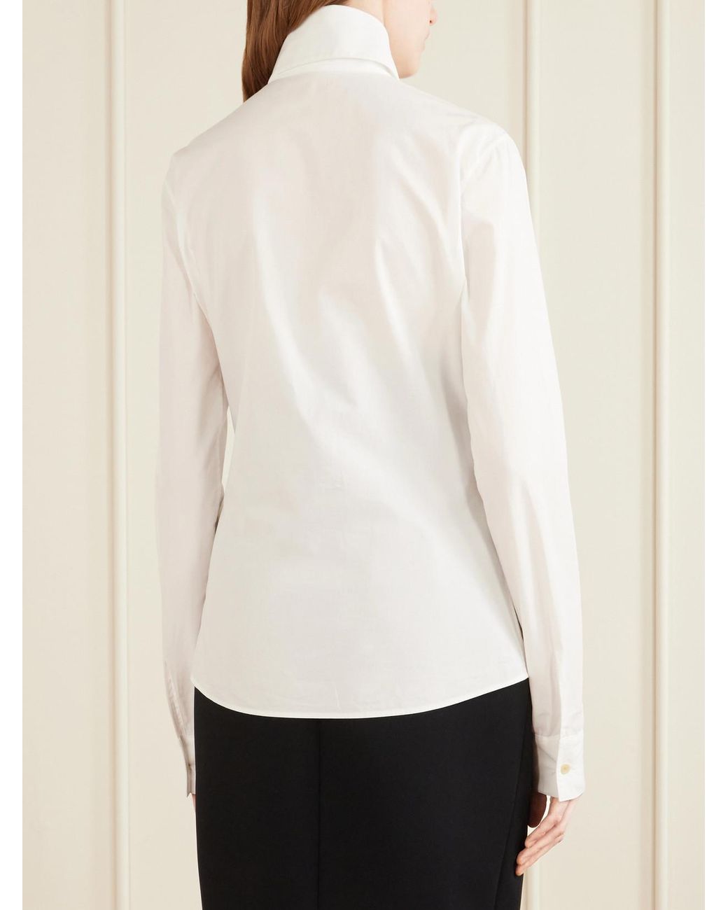Khaite White Ivy High-Collar Cotton-Poplin Shirt