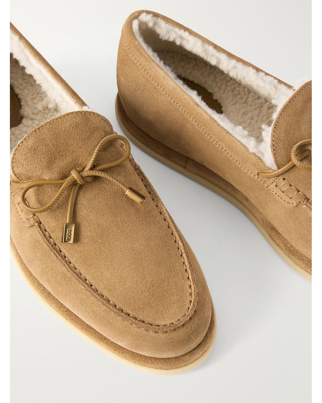Tod's Natural Gommino Shearling Suede Loafers