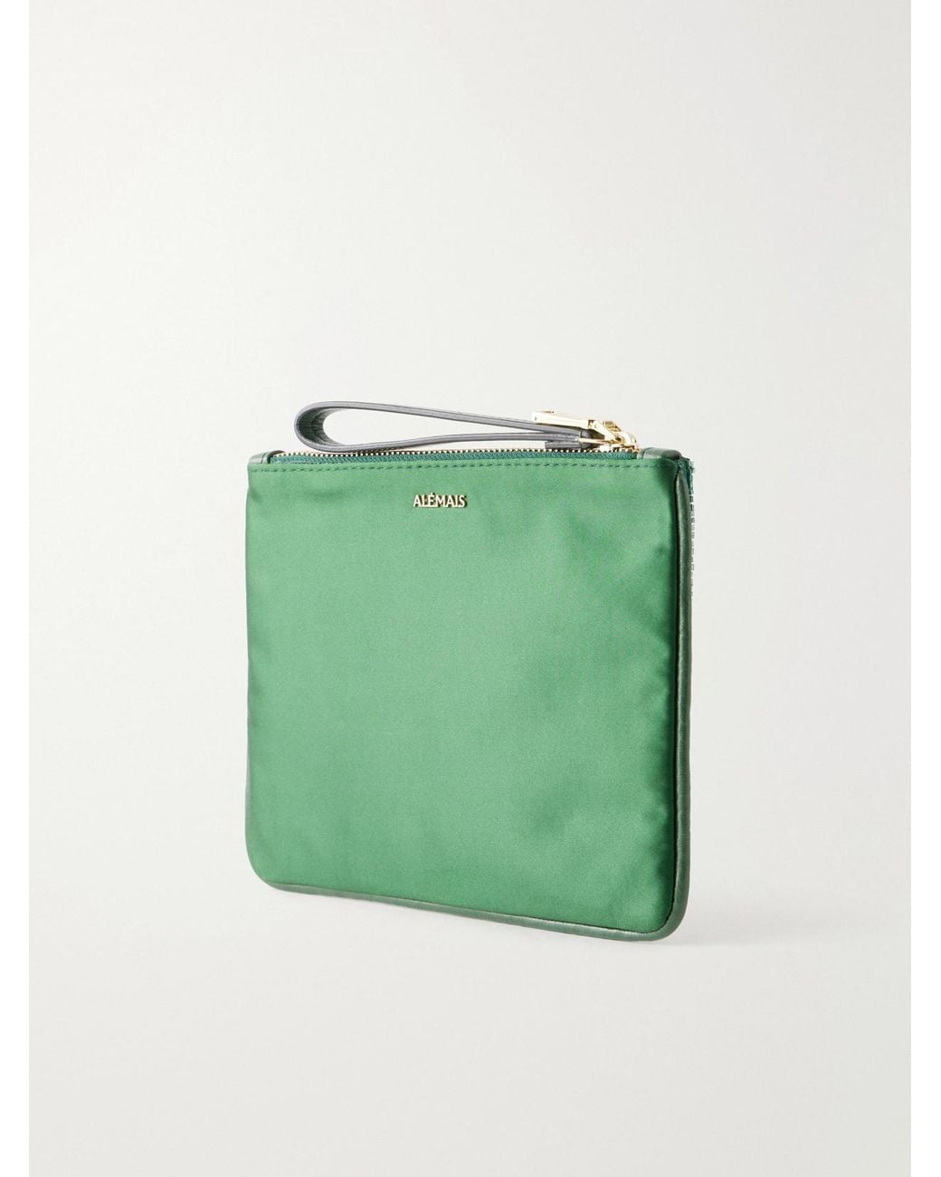 ALÉMAIS Red Ace Embellished Leather-Trimmed Satin Clutch