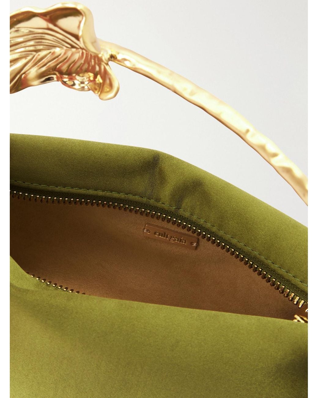 Cult Gaia Green Calla-Tone Floral-Embellished Satin Top-Handle Bag