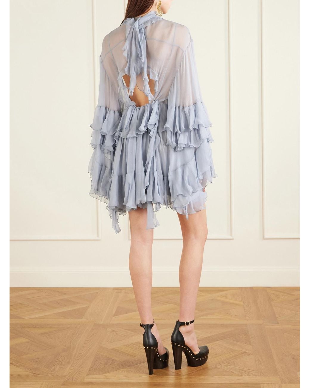 Chloé Blue Ruffled Crepon Mini Dress