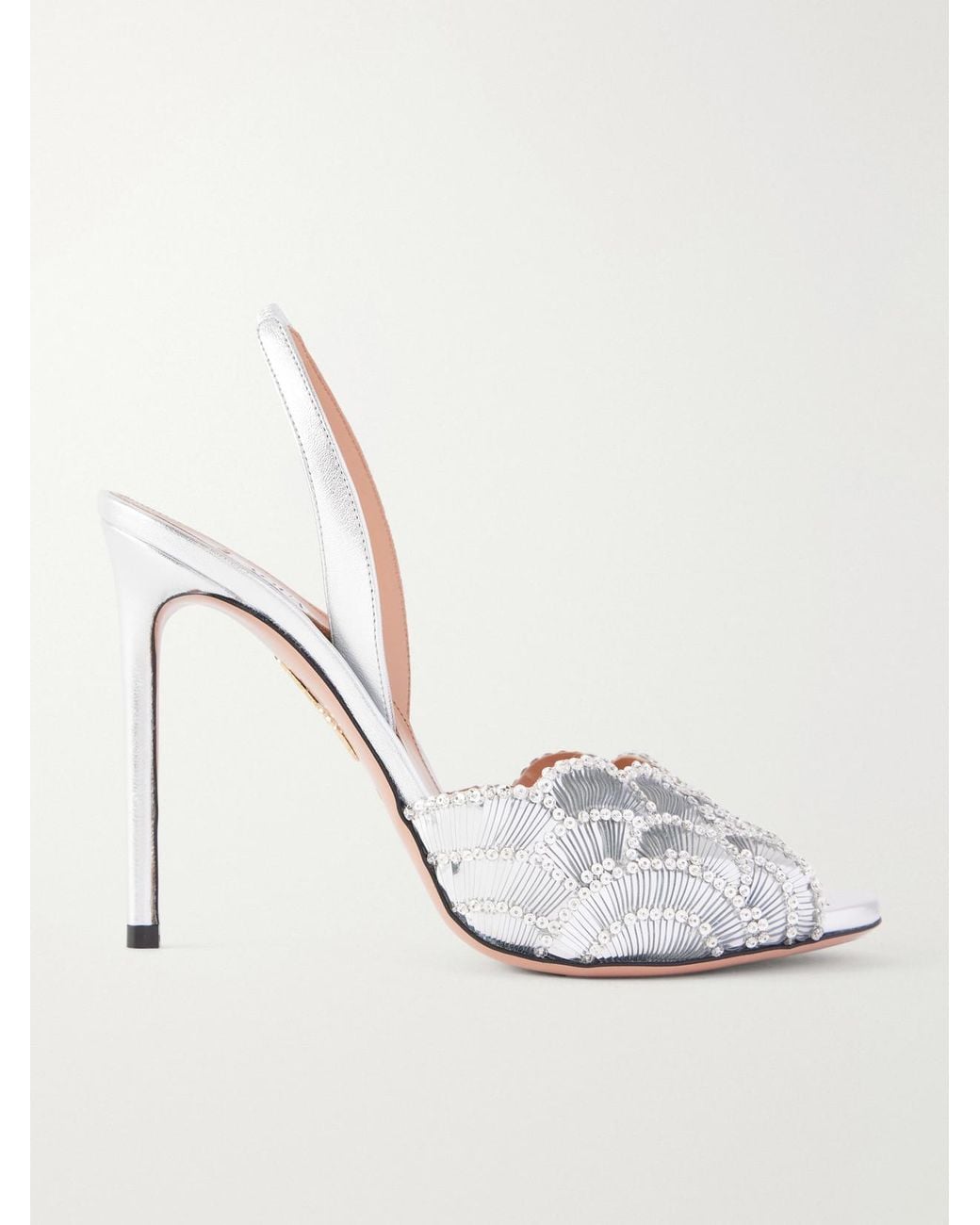 Aquazzura White Ce Soir 105 Slingback Sequin-Embellished Leather Sandals