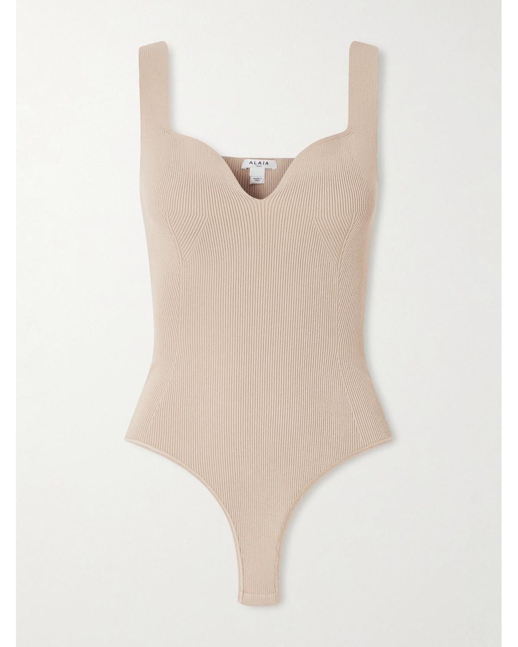 Alaïa Natural Ribbed Jersey Bodysuit