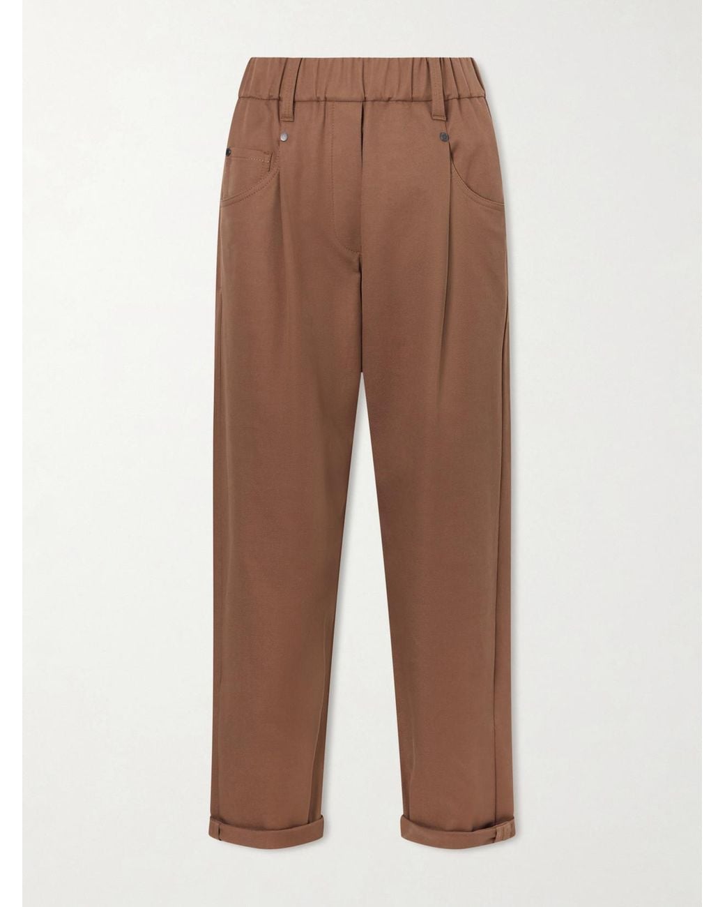 Brunello Cucinelli Brown Cotton-Blend Twill Straight-Leg Pants