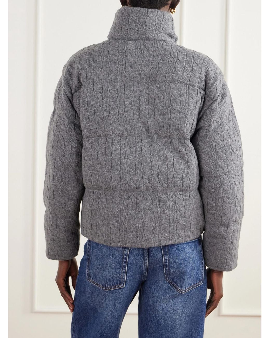 Polo Ralph Lauren Gray Padded Quilted Cable-Knit Wool And Cashmere-Blend Jacket