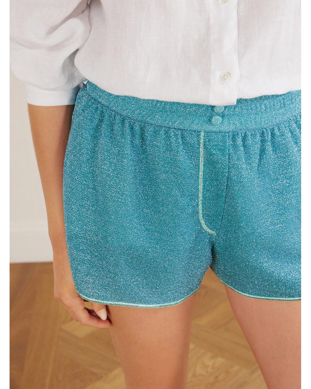 Oseree Blue Lumiere Metallic Lurex Shorts