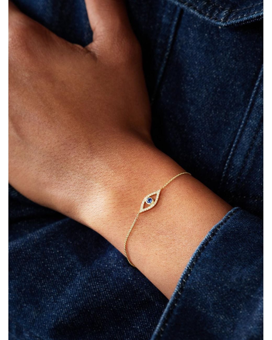 STONE AND STRAND Natural Evil Eye 14-Karat, Diamond And Sapphire Bracelet