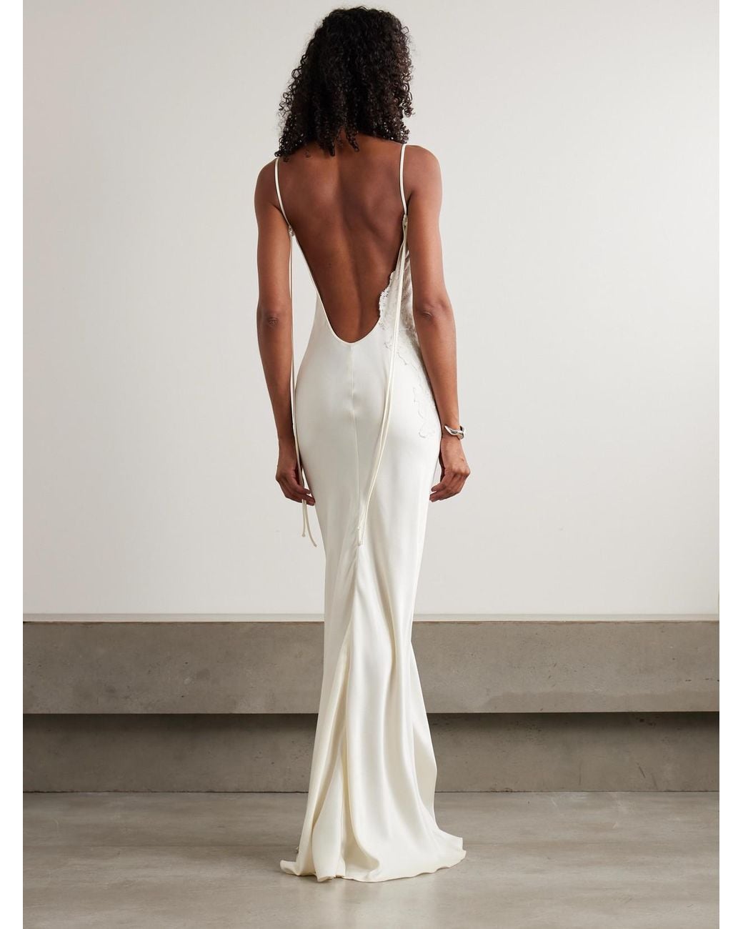 Victoria Beckham Lace-Trimmed Satin-Crepe Gown in White | Lyst Victoria Beckham Lace-Trimmed Satin-Crepe Gown in White | Lyst