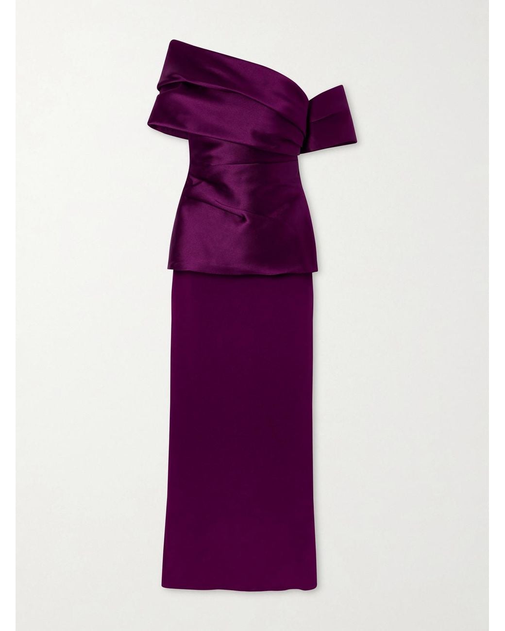Solace London Purple Lucine Off-The-Shoulder Satin-Twill Gown