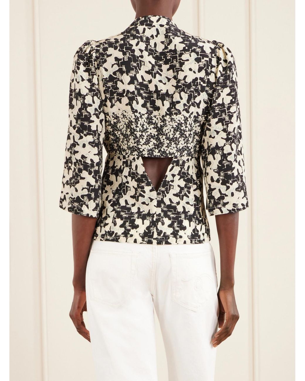 Maison Mayle Black Kazu Floral-Print Silk Top