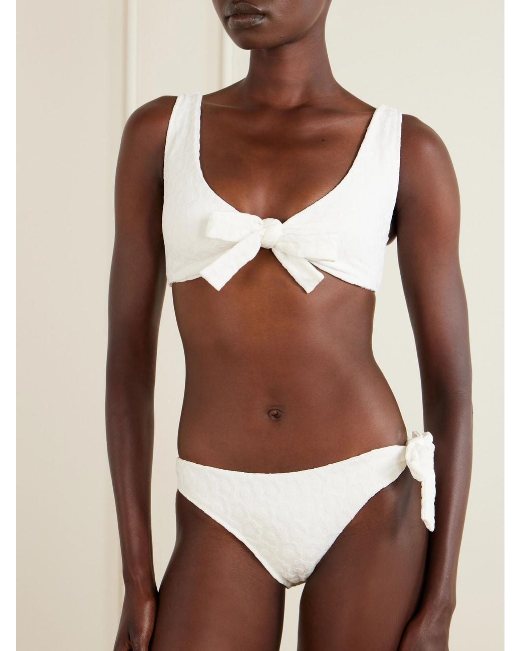 Lisa Marie Fernandez White Bow Floral-Jacquard Bikini