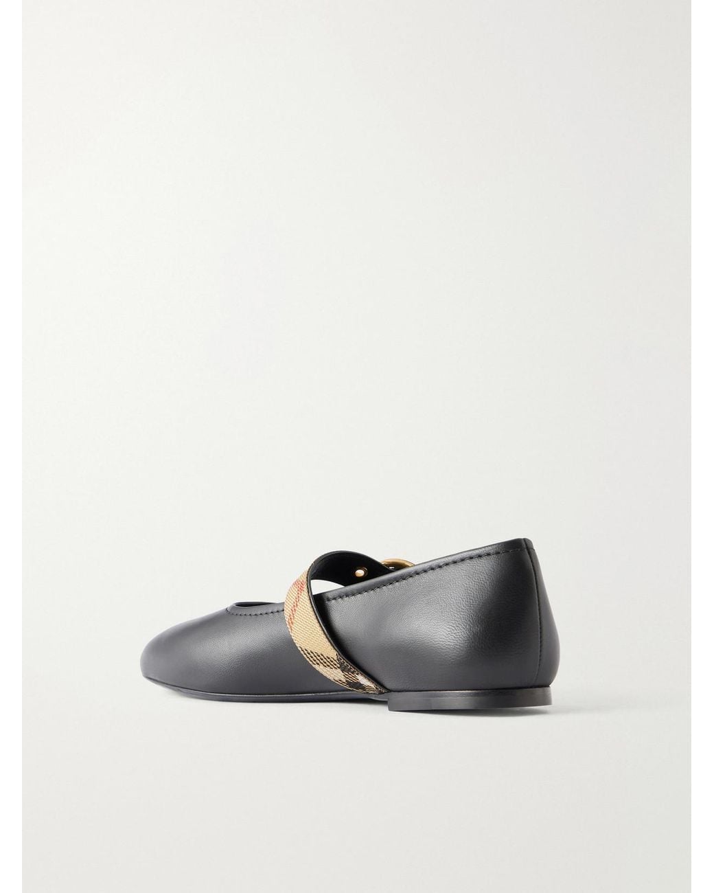 Burberry White Robin Check Strap Mary Jane Ballet Flats