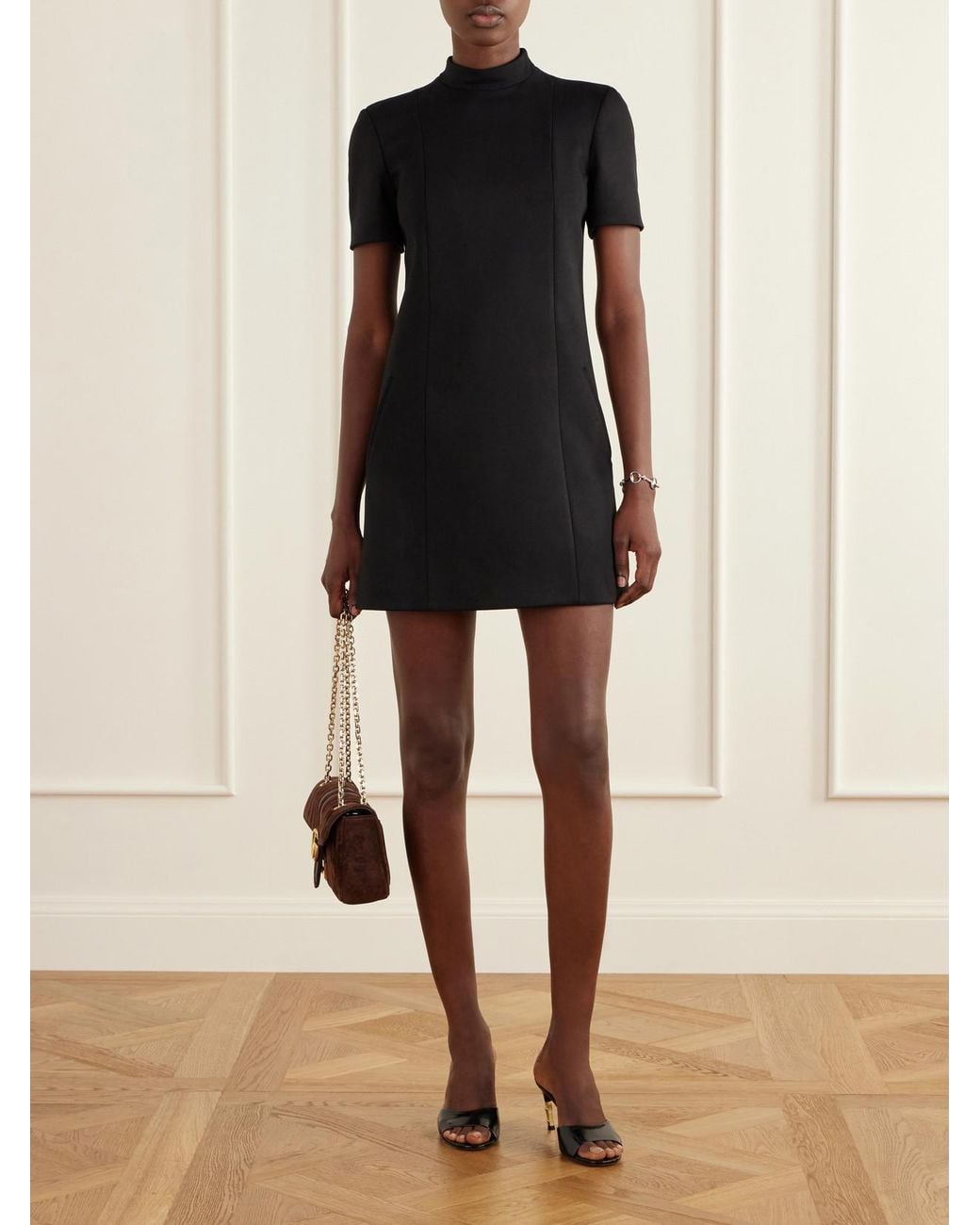 Gucci Black Paneled Wool-Blend Twill Mini Dress