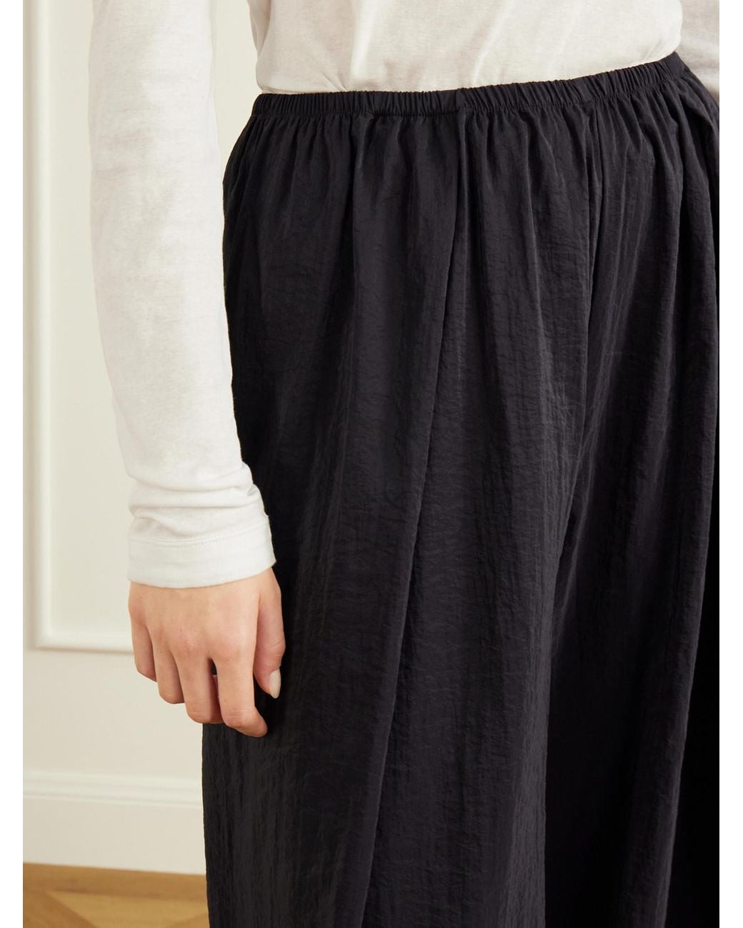 La Ligne Blue Pleated Crinkle Satin Wide-Leg Pants