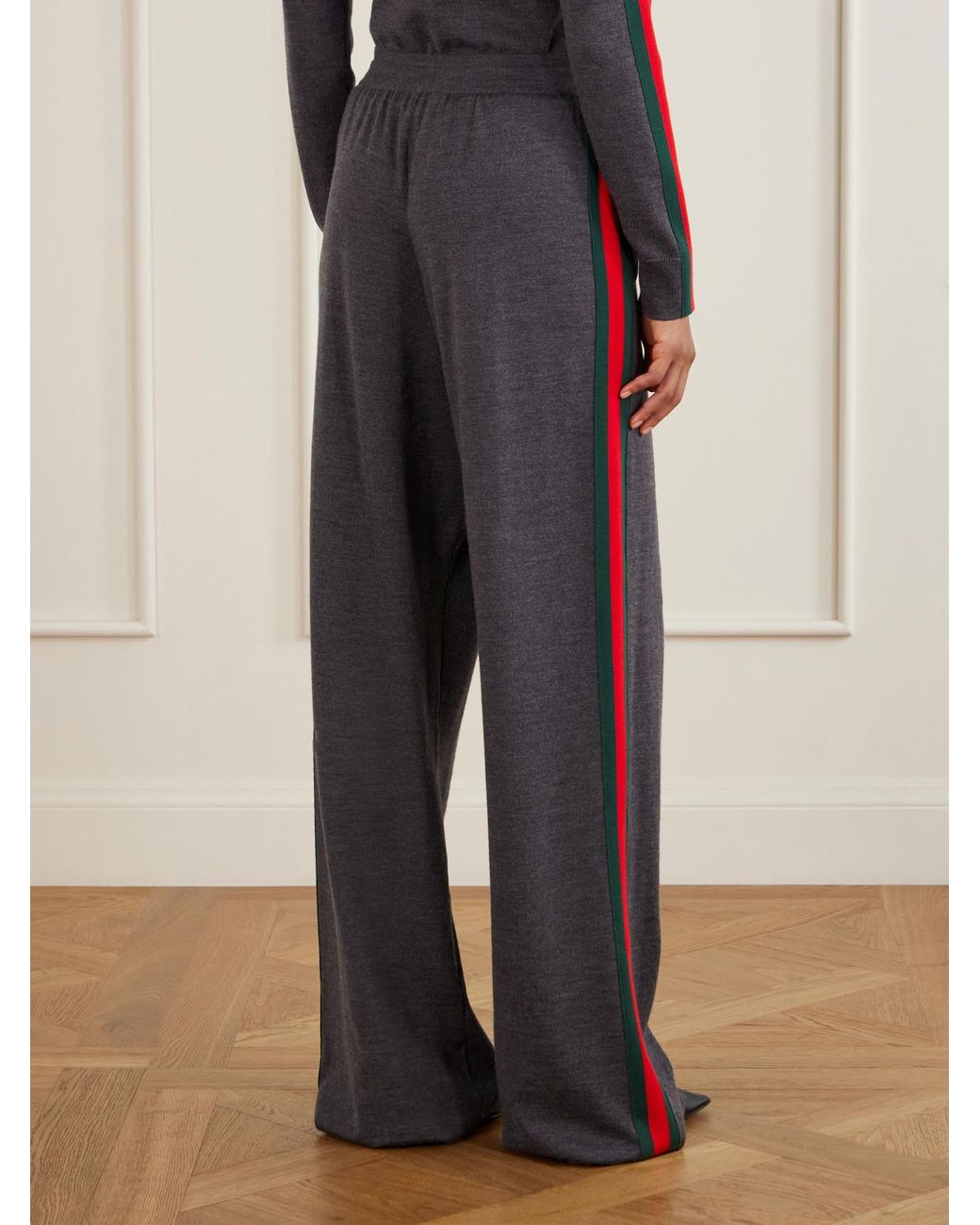 Gucci Blue Web-Trimmed Wool Wide-Leg Pants
