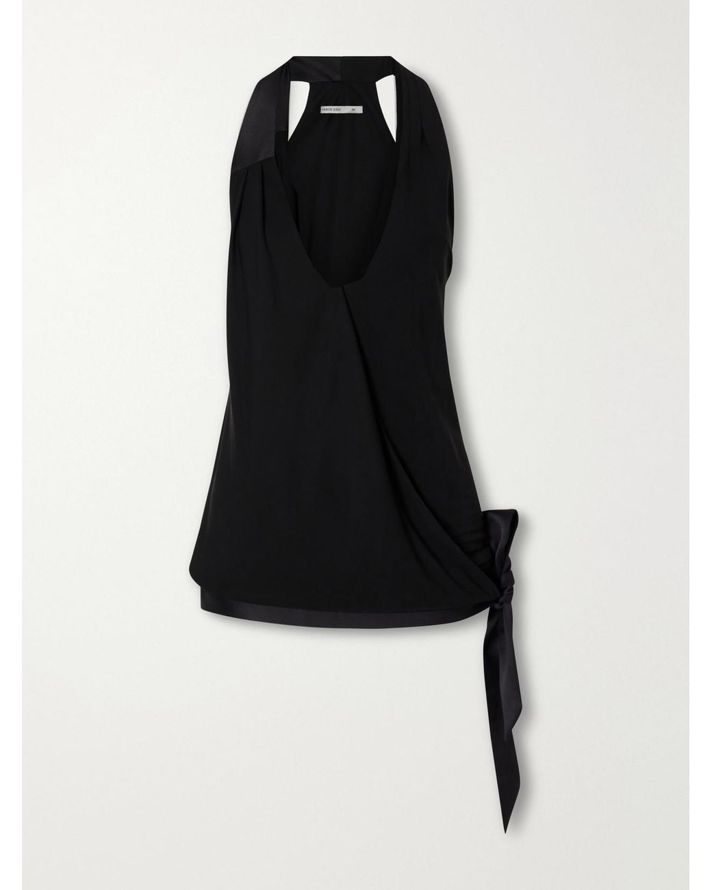 AARON ESH Black Tie-Detailed Satin-Trimmed Jersey Halterneck Tank