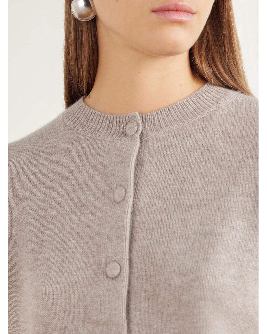 Allude Natural Cropped Cashmere Cardigan