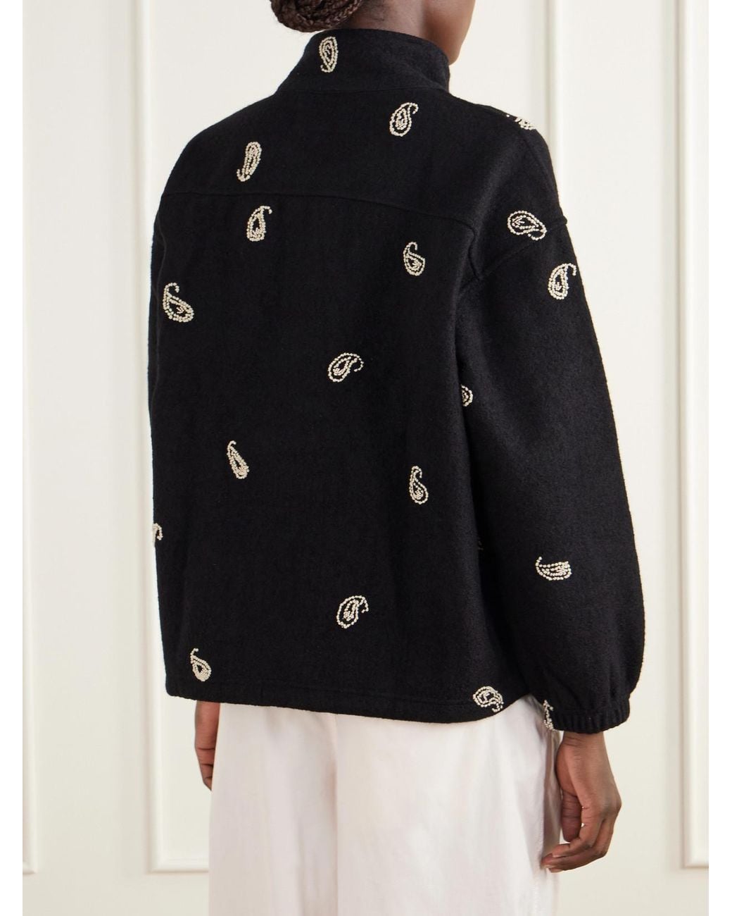 Kartik Research Black Paisley Kaza Bead-Embellished Brushed-Wool Jacket