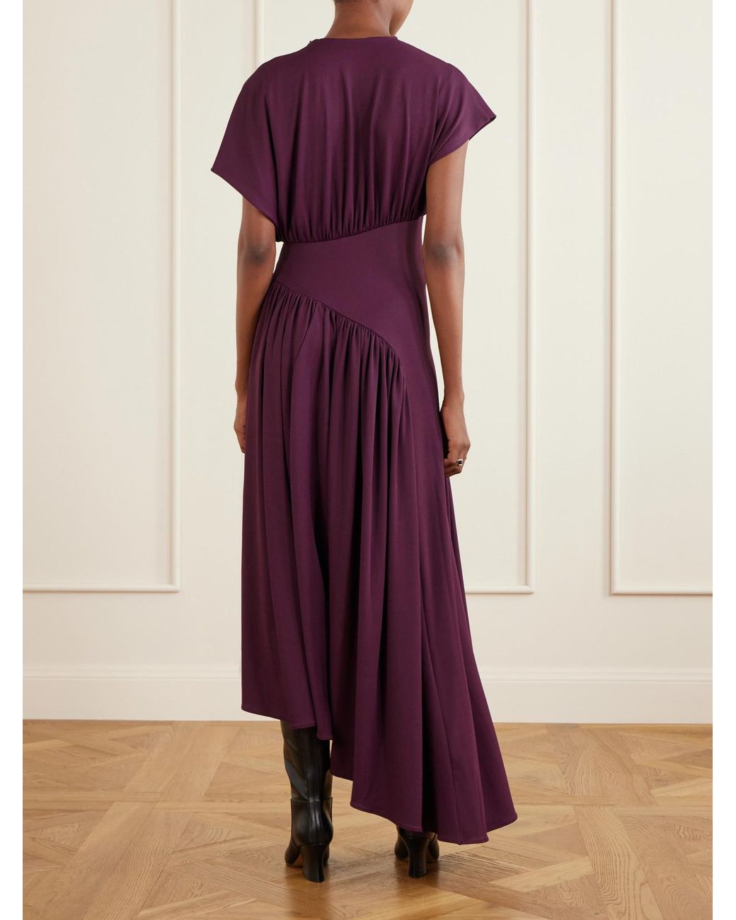 Rabanne Purple Draped Stretch-Jersey Maxi Dress
