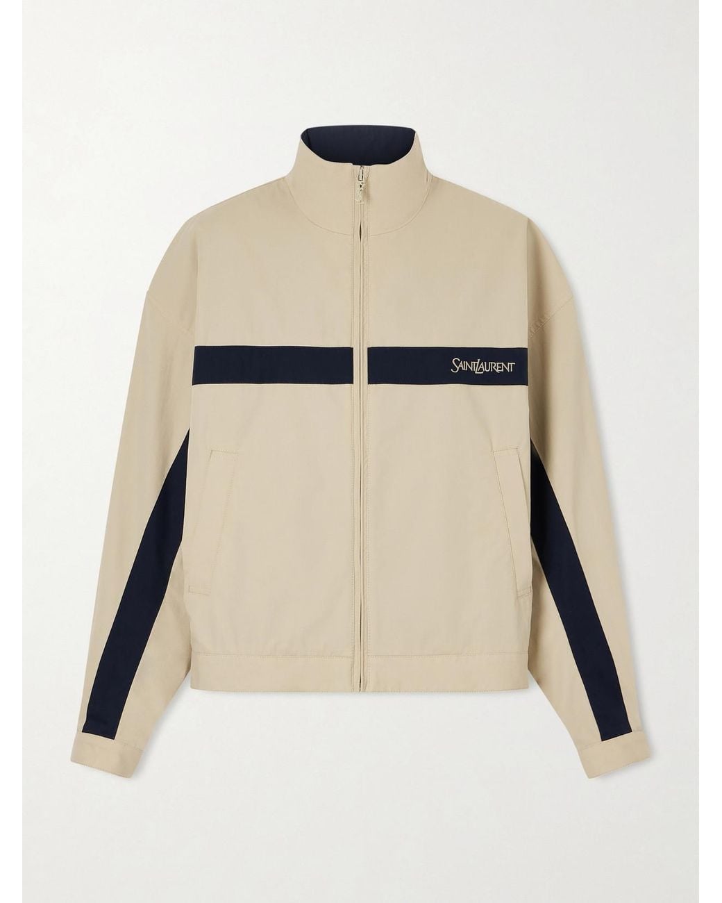 Saint Laurent Embroidered Striped Cotton Jacket in Natural | Lyst