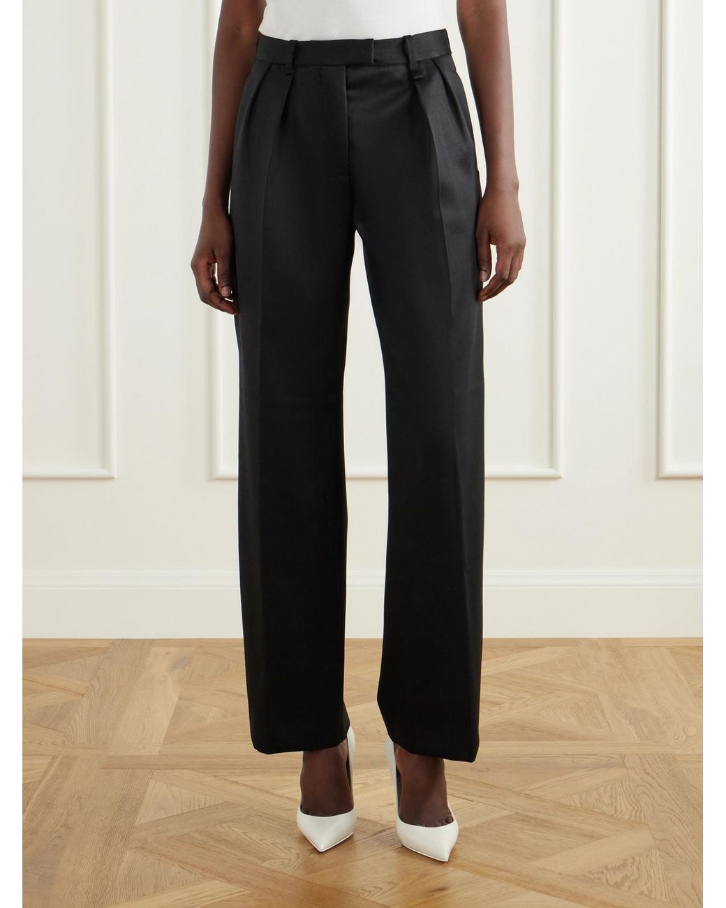 Willy Chavarria Black Pleated Wool-Blend High-Rise Straight-Leg Pants