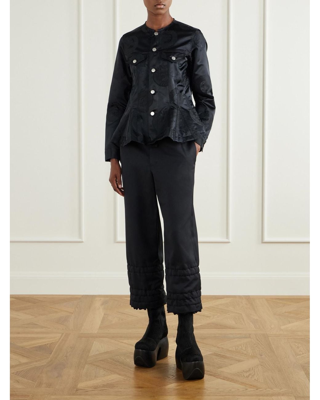 Comme des Garçons Blue Ruffled-Trimmed Twill Wide-Leg Pants