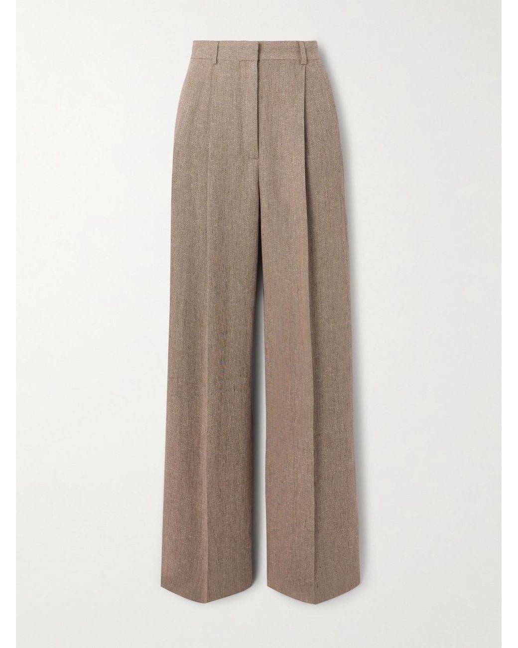 Loro Piana Natural Kurt Pleated Linen Wide-Leg Pants