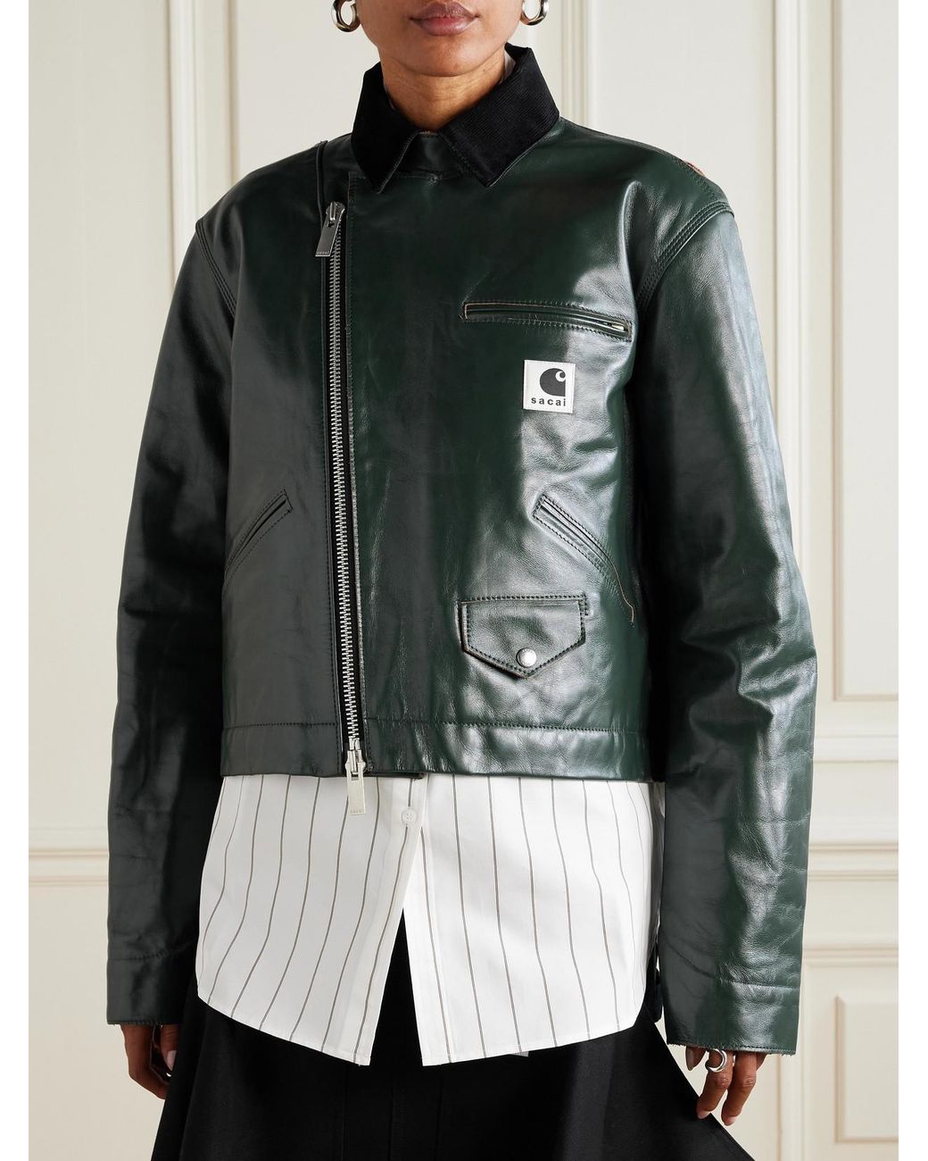 sacai-green-Veste-Motarde-En-