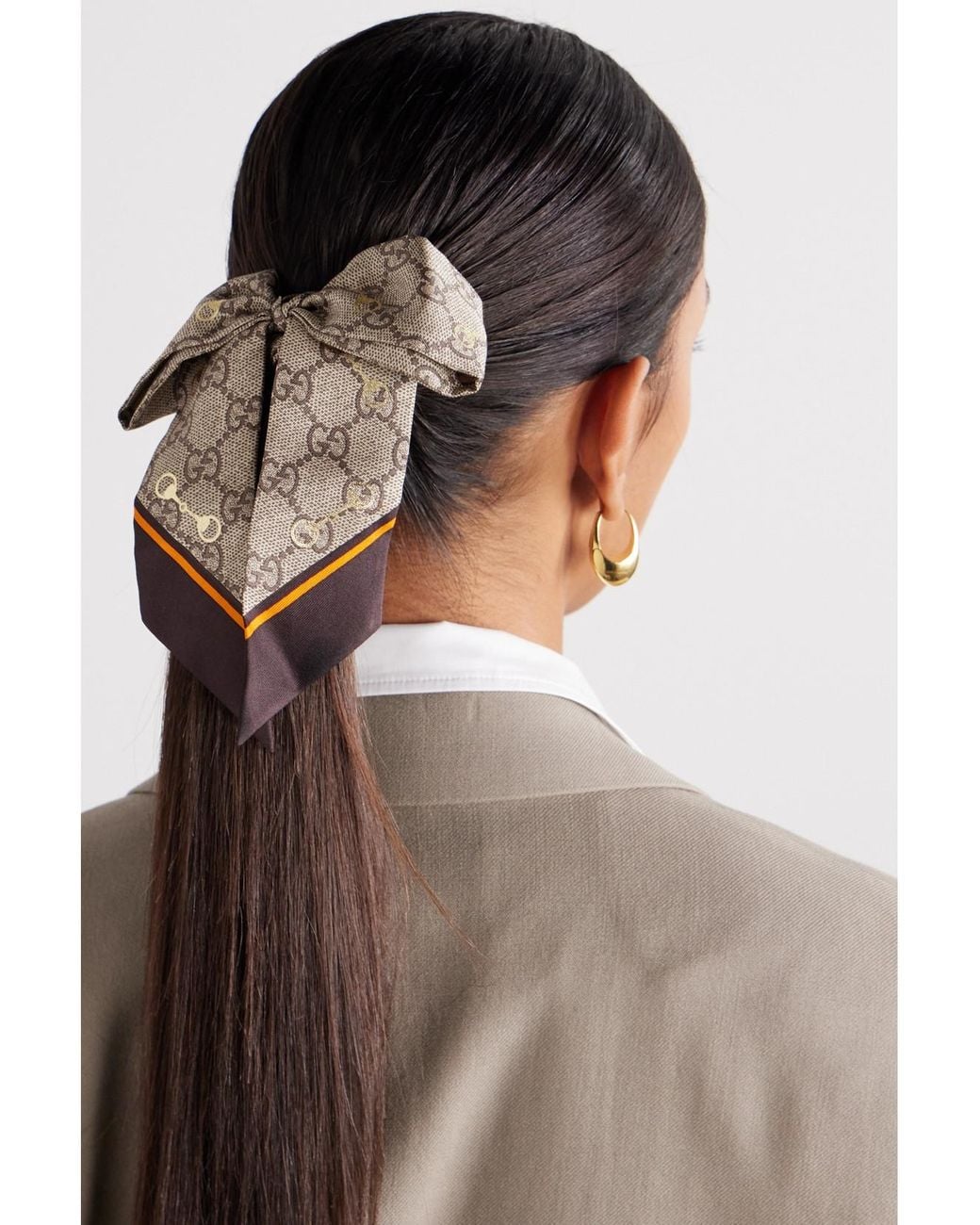 Gucci Brown Monogram Scrunchie with a Bow Hair Accessory Gucci Brown Monogram Scrunchie with a Bow Hair Accessory main image 4