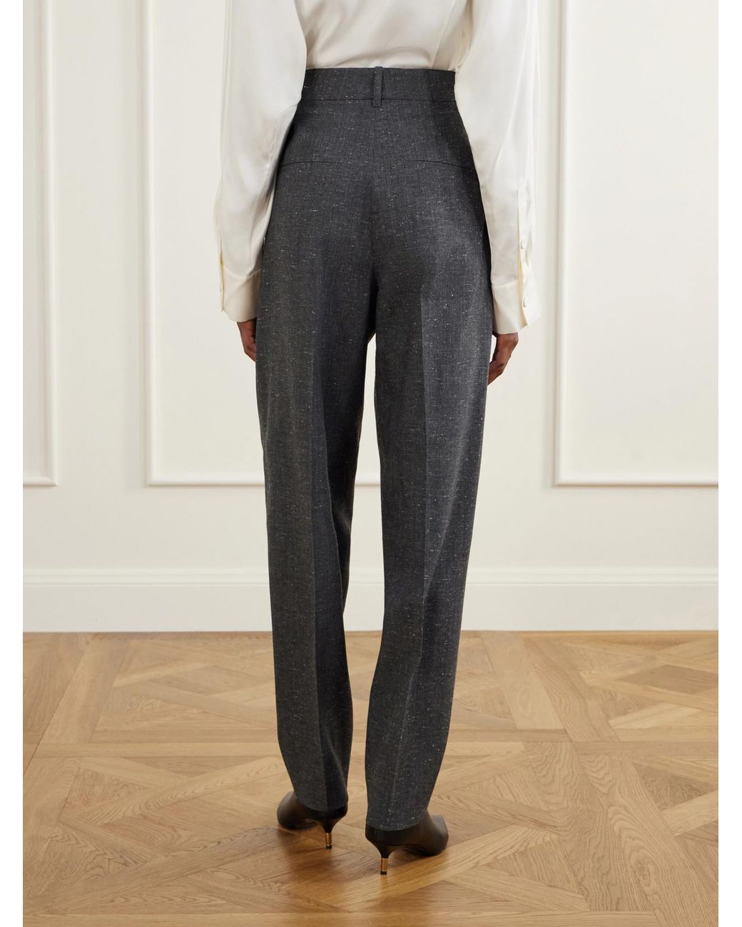 Rohe Gray Daria Pleated Wool-Blend Tapered Pants