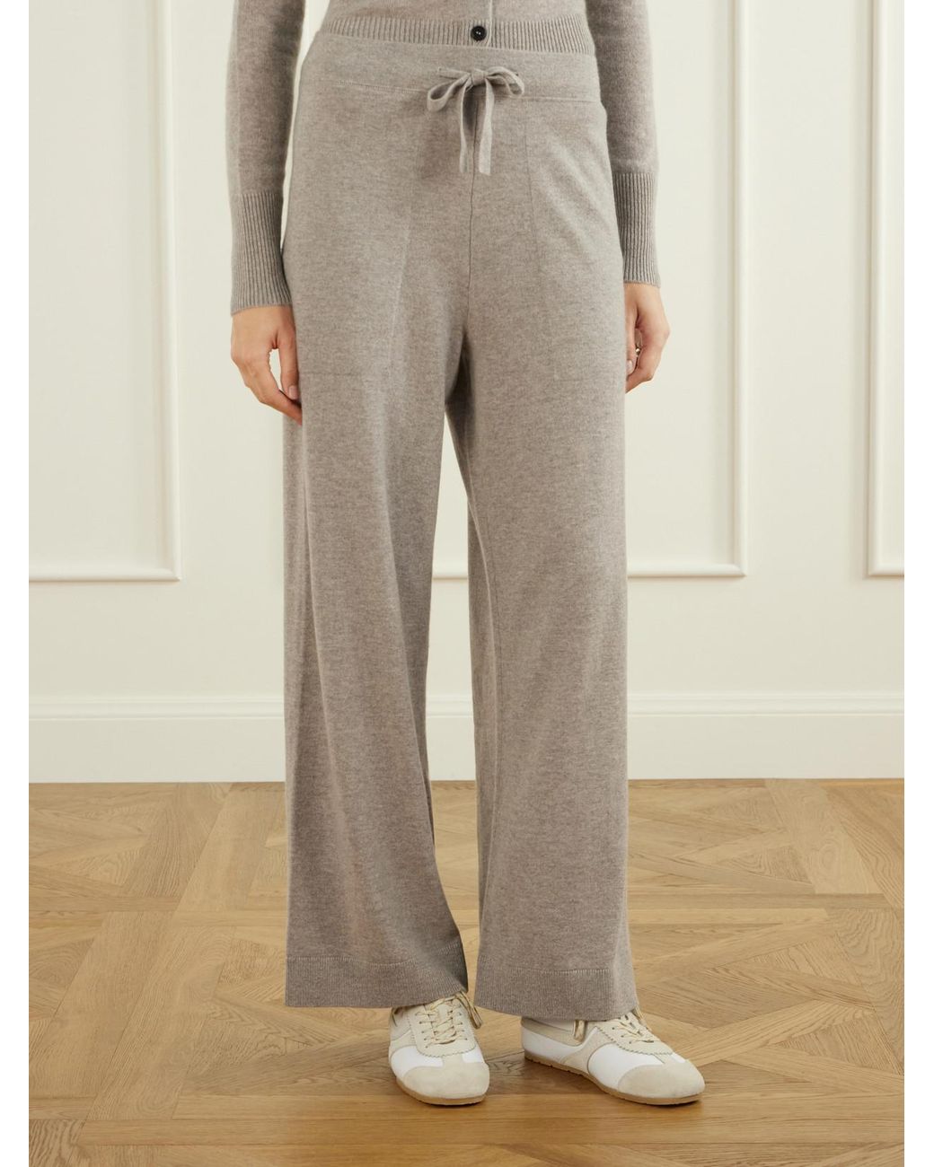 LeKasha Gray Suria Ribbed Organic Cashmere Wide-Leg Pants