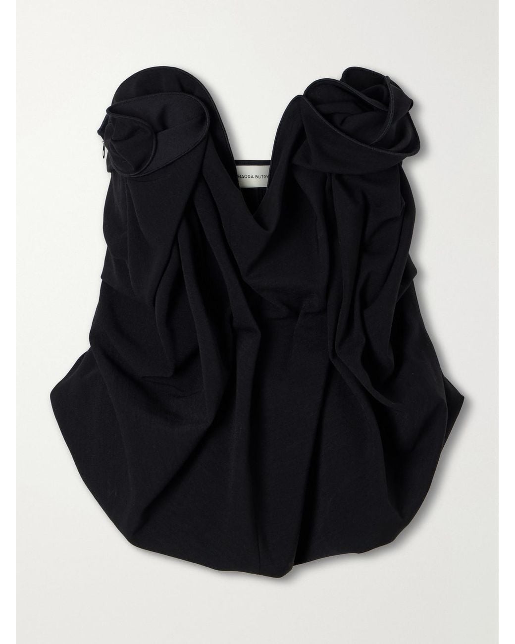 Magda Butrym Black Appliquéd Cropped Wool-Blend Bustier Top