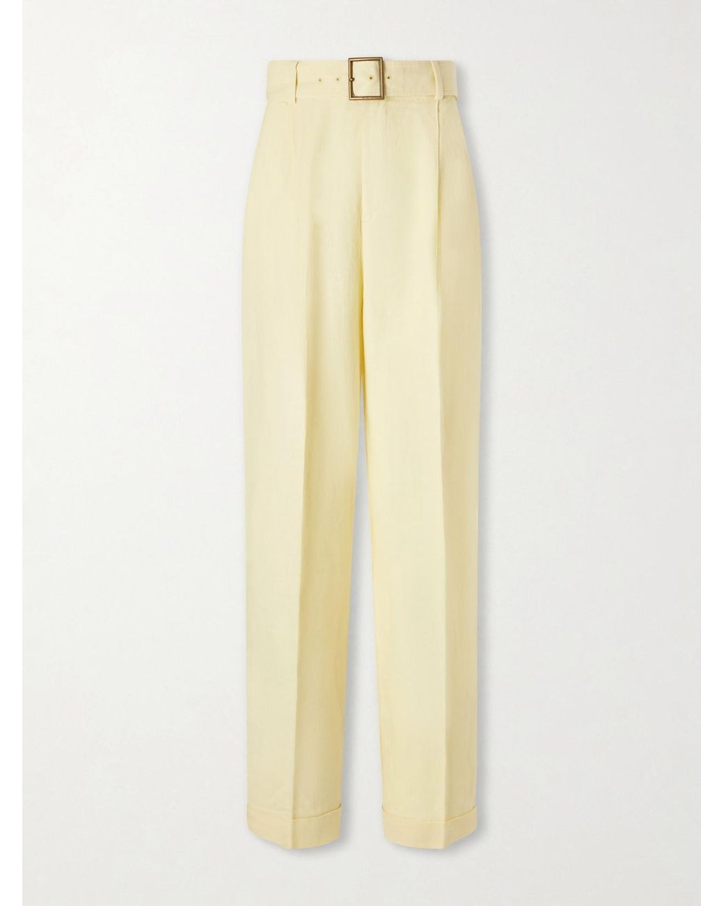 Polo Ralph Lauren Yellow Belted Linen Wide-Leg Pants