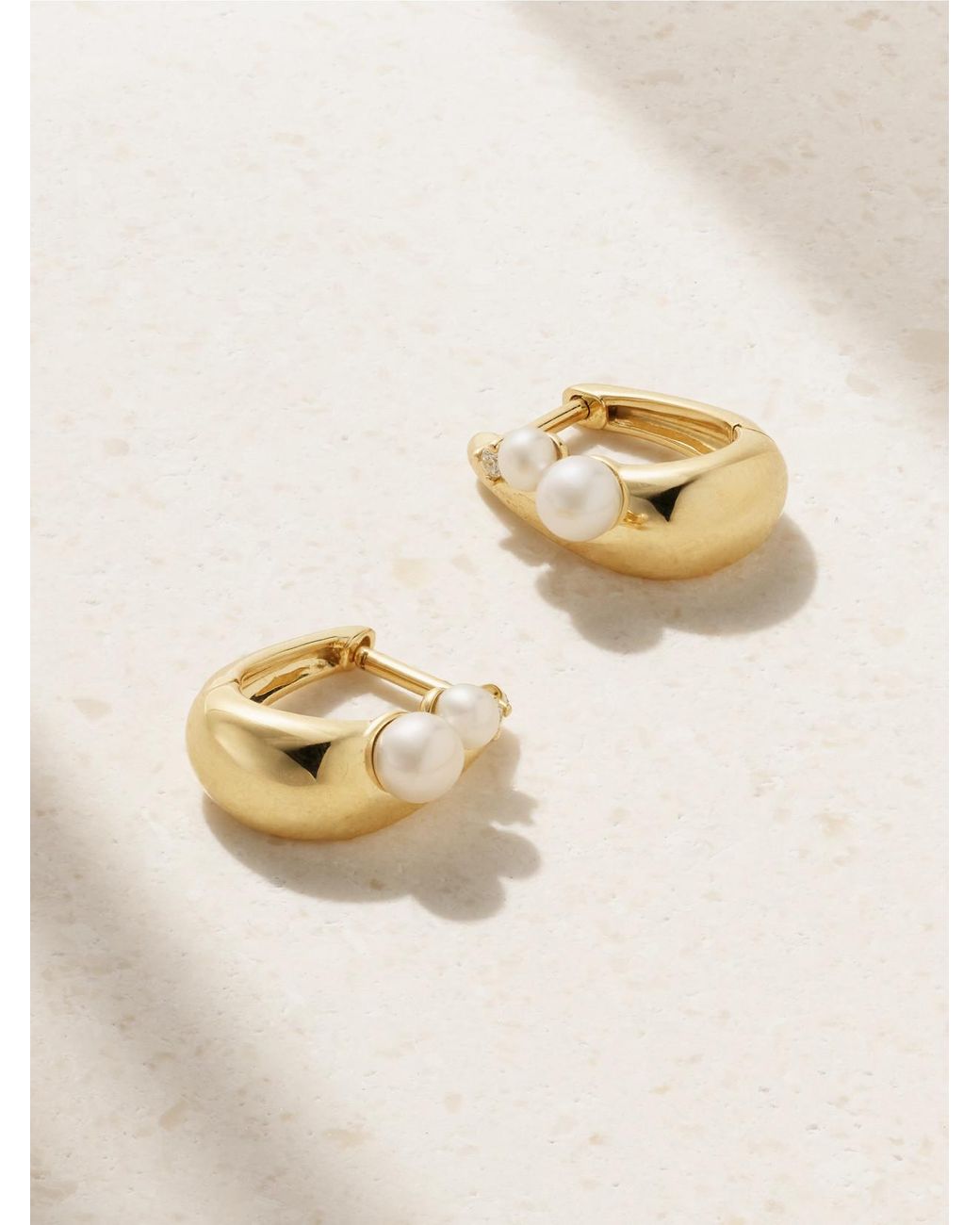 Mizuki Natural 14-Karat, Pearl And Diamond Hoop Earrings