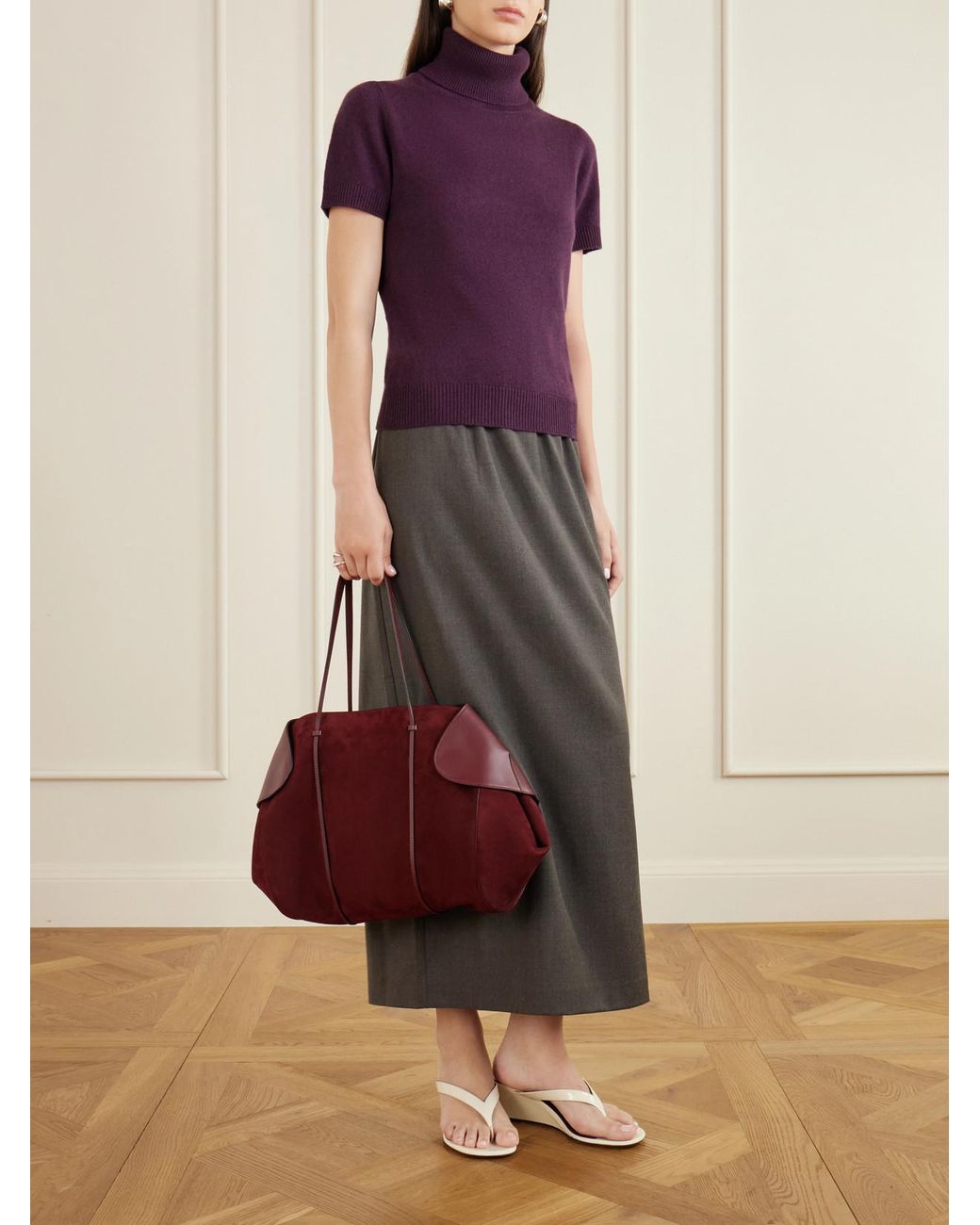 Neous Red Berenices Suede And Leather Tote