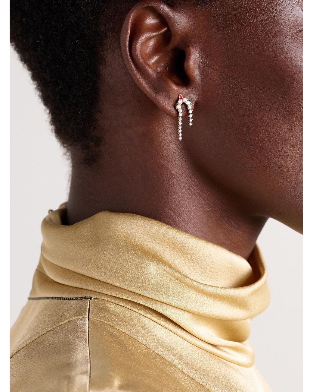 Yvonne Léon Natural Mini Python 9-Karat, Diamond And Enamel Single Earring