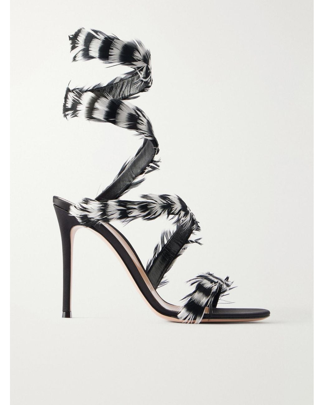 Gianvito Rossi White Opera 105 Feather-Trimmed Leather Sandals