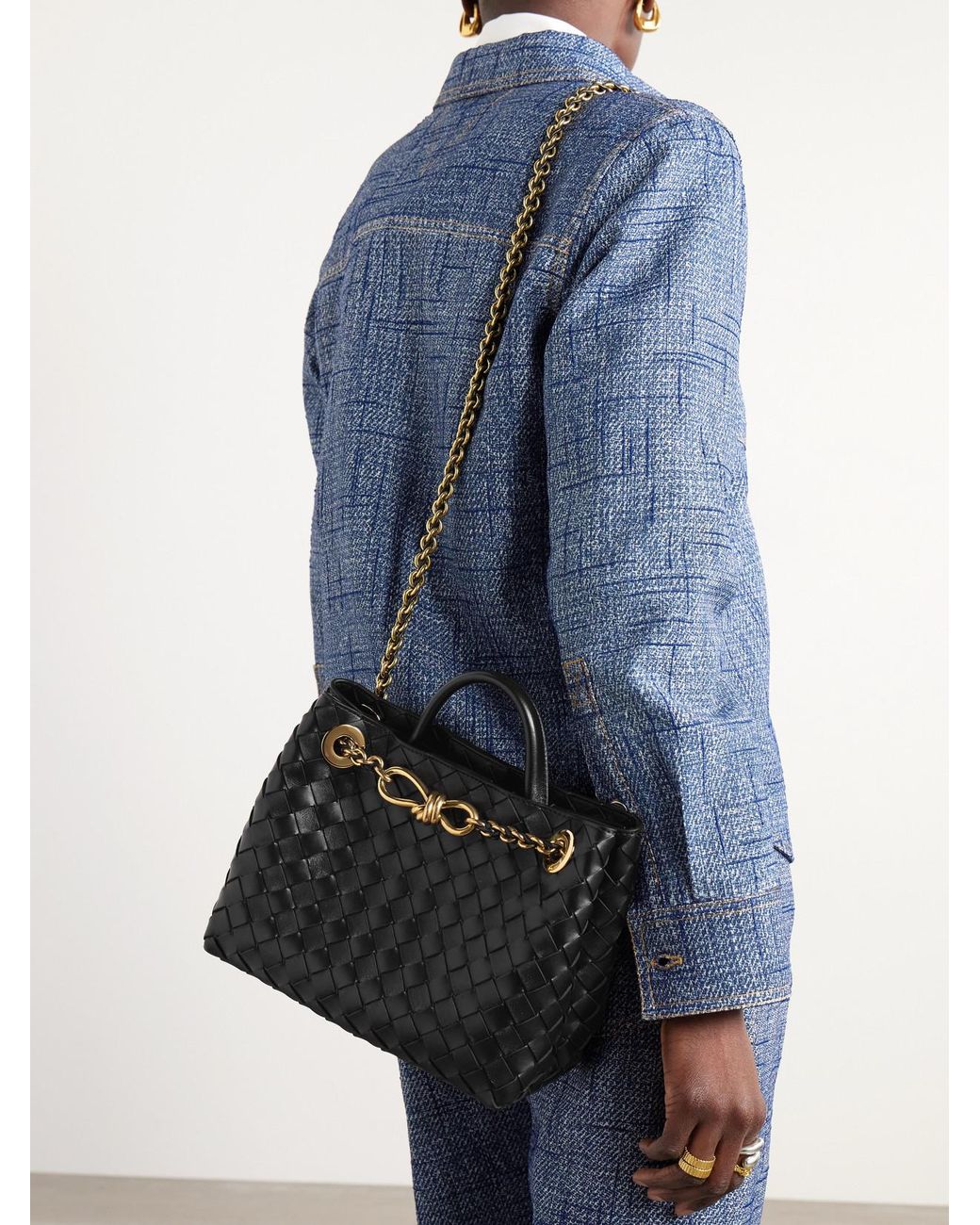 Bottega Veneta Black Andiamo With Chain Small Intrecciato Leather Shoulder Bag