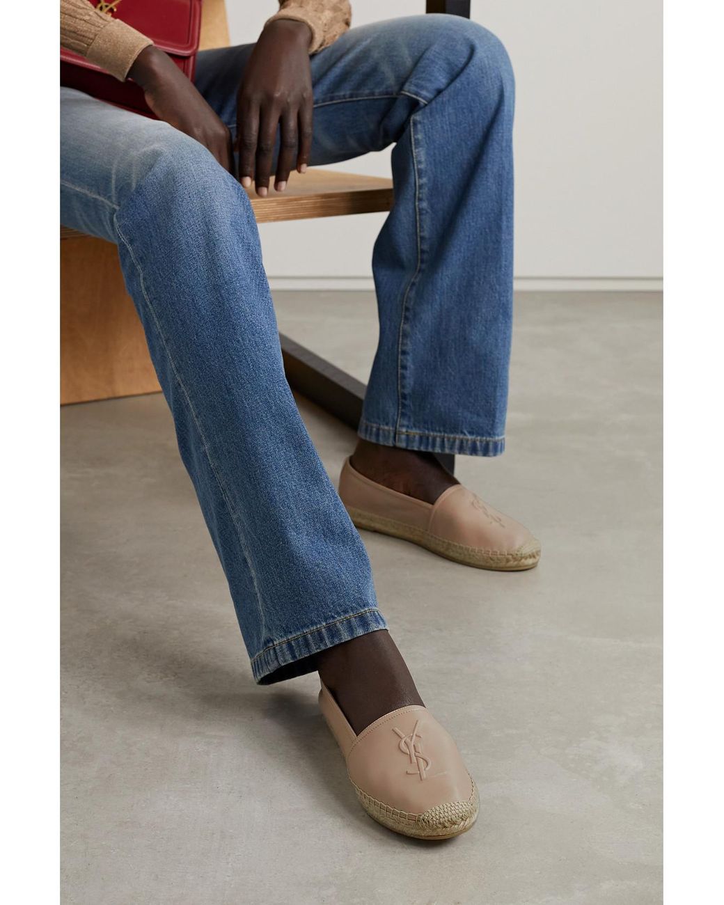 Saint Laurent White Logo-Embossed Leather Espadrilles