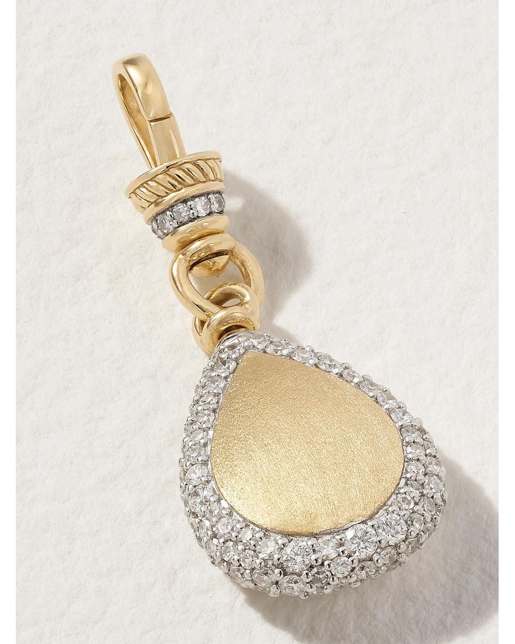 Lucy Delius White Pear Pocket Watch Rhodium-Plated 14-Karat Diamond Charm